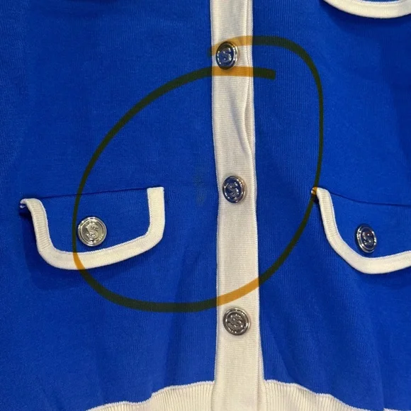 Sandro Royal Blue and Cream Cardigan Marcie Sweater *faint stain - Picture 7 of 7